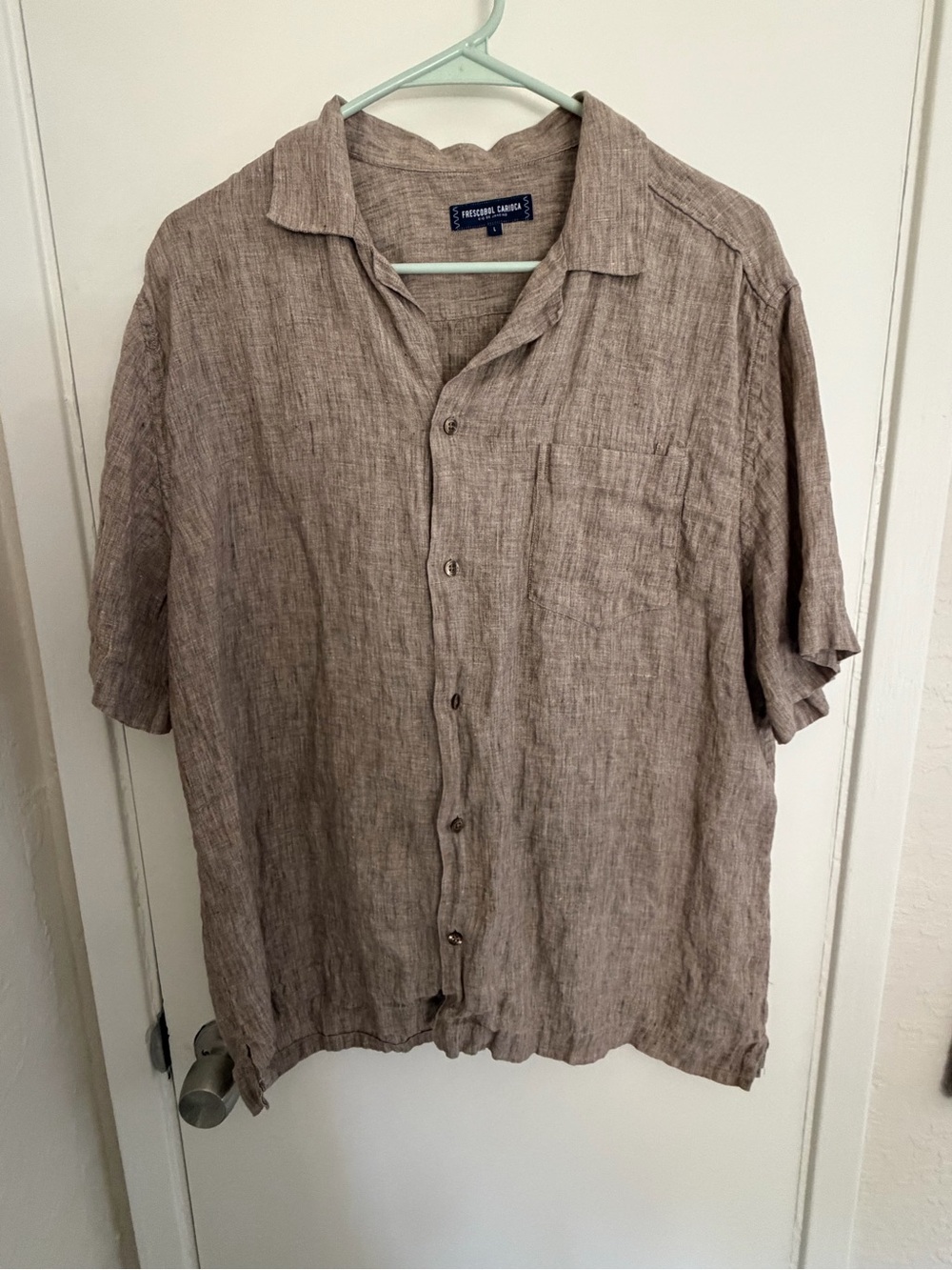 Frescobol Carioca Men's Linen Short-Sleeve Button Shirt - Brown